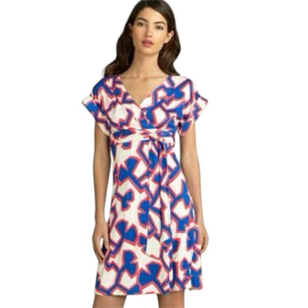 Diane Von Furstenberg Blue/Orange Toby Silk Mini Wrap Dress Size 2/XS MSRP $398
